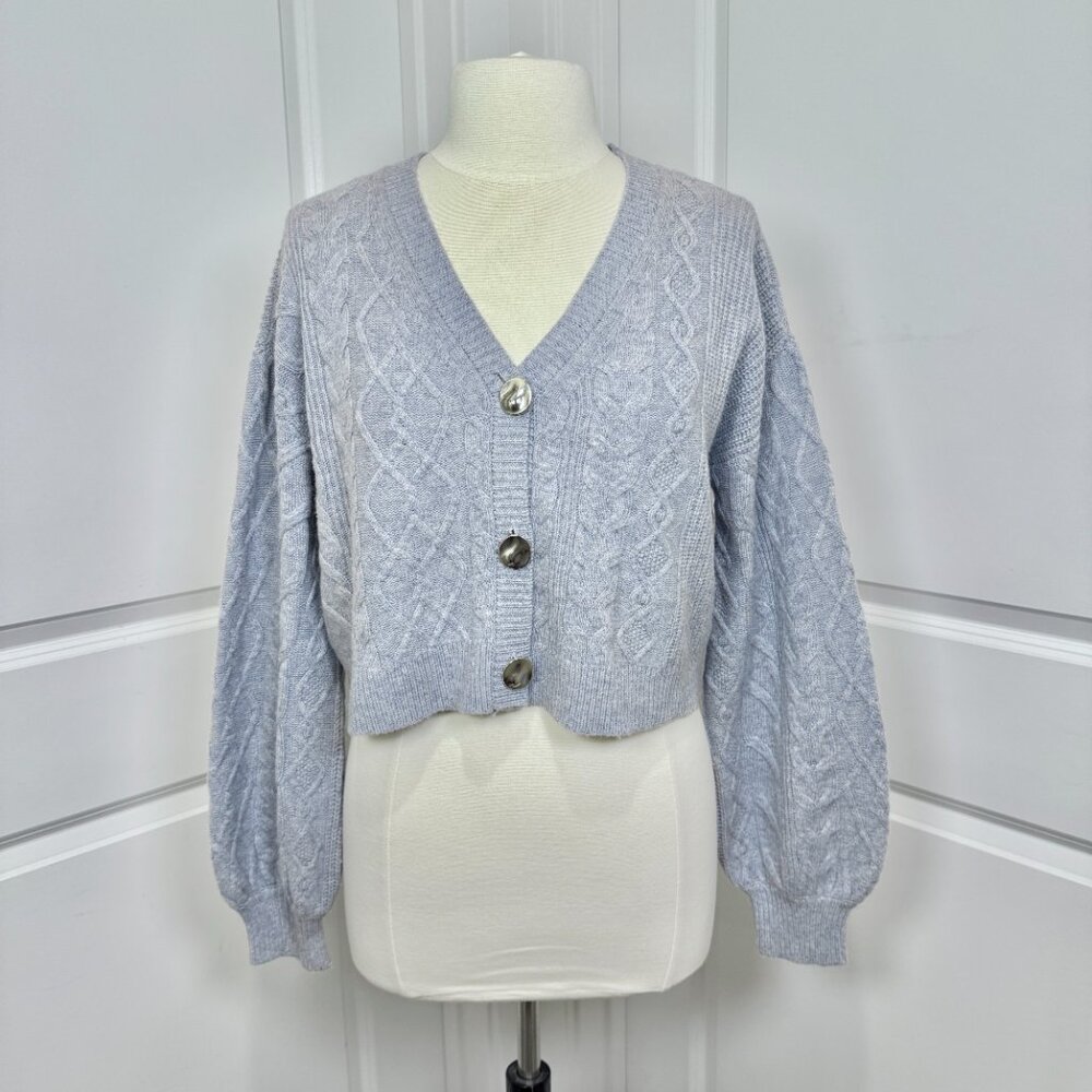 Cami NYC Merino Wool Cropped Cable Knit Cardigan XS Gray Balletcore Romantic